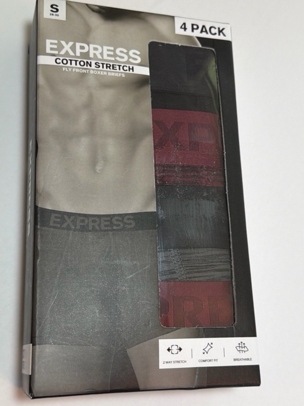 Express Men's Cotton Stretch Boxer Briefs 4-Pack in Size Small NWT